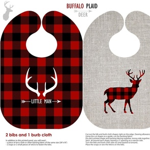 Deer buffalo plaid cut and sew baby bibs and burp cloth