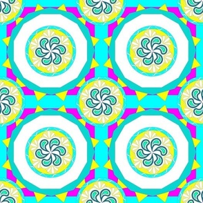 Summer pattern in  retro style, pink, yellow blue, white colour.