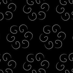 flowers of dotted swirls - black & white