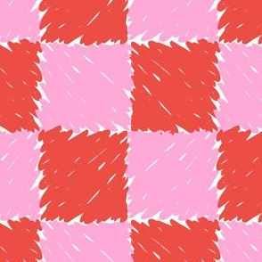 Painterly Checkerboard in Red + Pink