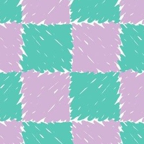 Painterly Checkerboard in Mint + Lilac