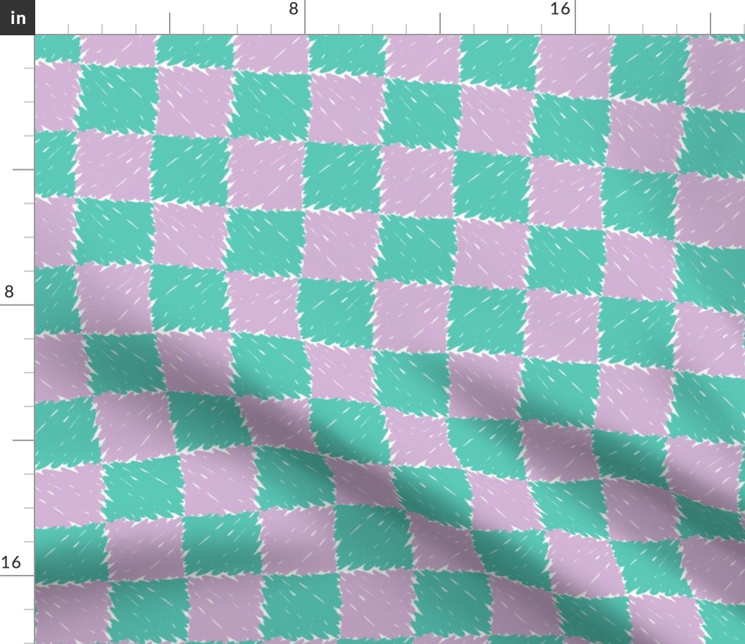 Painterly Checkerboard in Mint + Lilac