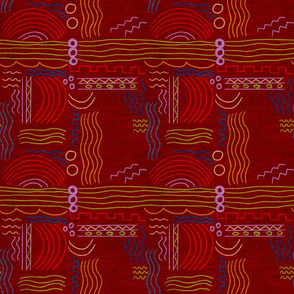 Abstract lines for canals red linen background