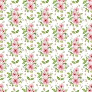 Pink Flowers with Green Leaves Seamless Pattern