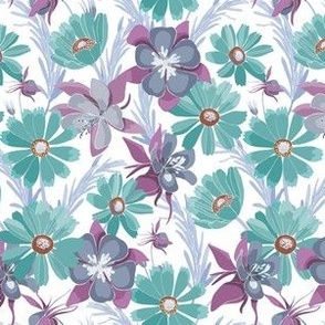 Teal Green and Violet Purple Blooms