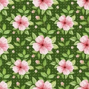 Pink Flowers on Green 