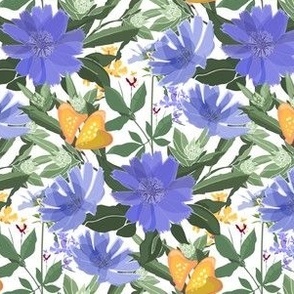 Indigo Blue and Yellow Floral Repeating Pattern