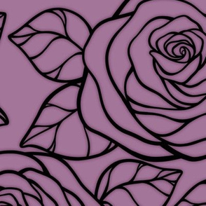 Large Rose Cutout Pattern - Mauve and Black