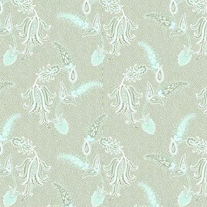 Floral paisley  sepia green pastel