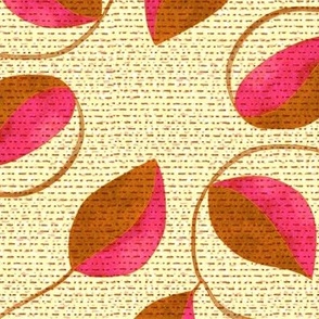 Looping Leafy Vines in Hot Pink Brown and Yellow