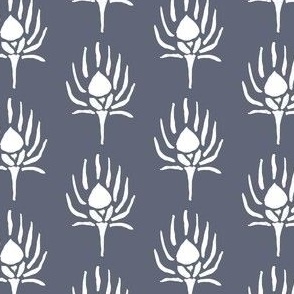 Brushed Floral, White Print on Muted Navy Blue