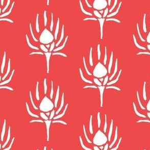Brushed Floral, White Print on Red Poppy