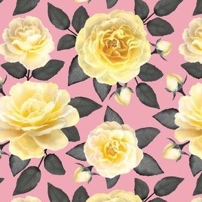 Seamless Yellow Roses on Pink