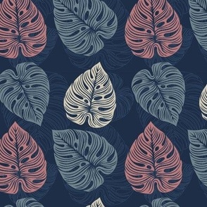 Navy Blue Tropical Leaves