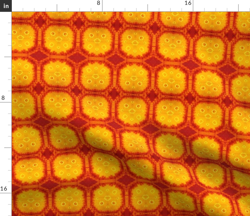 Octagon Shibori- Red and Mustard- Small Scale