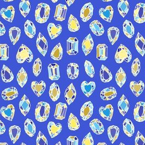 diamonds geometry sketch doodles, hand drawn crystals, cobalt, electric blue, azure, gold, sunshine yellow, mustard, white