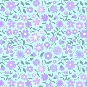 Ditsy lilac flowers on blue