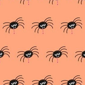Cute roundy vampire spiders on orange