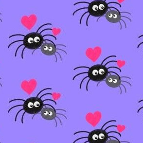 Cute spiders in love on purple