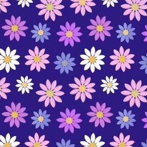 Pink and  daisies on indigo