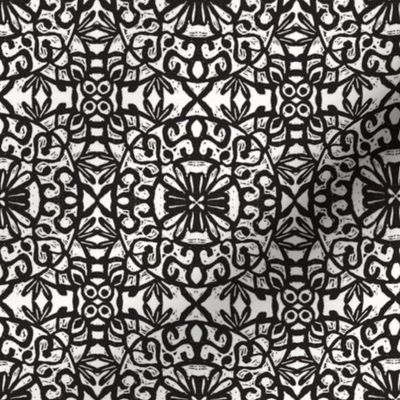 Carved Trellis black and white block print