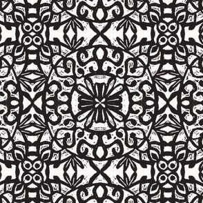 Carved Trellis black and white block print