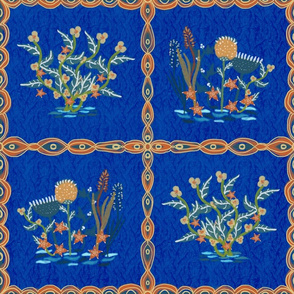 On the canal, Faux tiled folk flowers, blue large