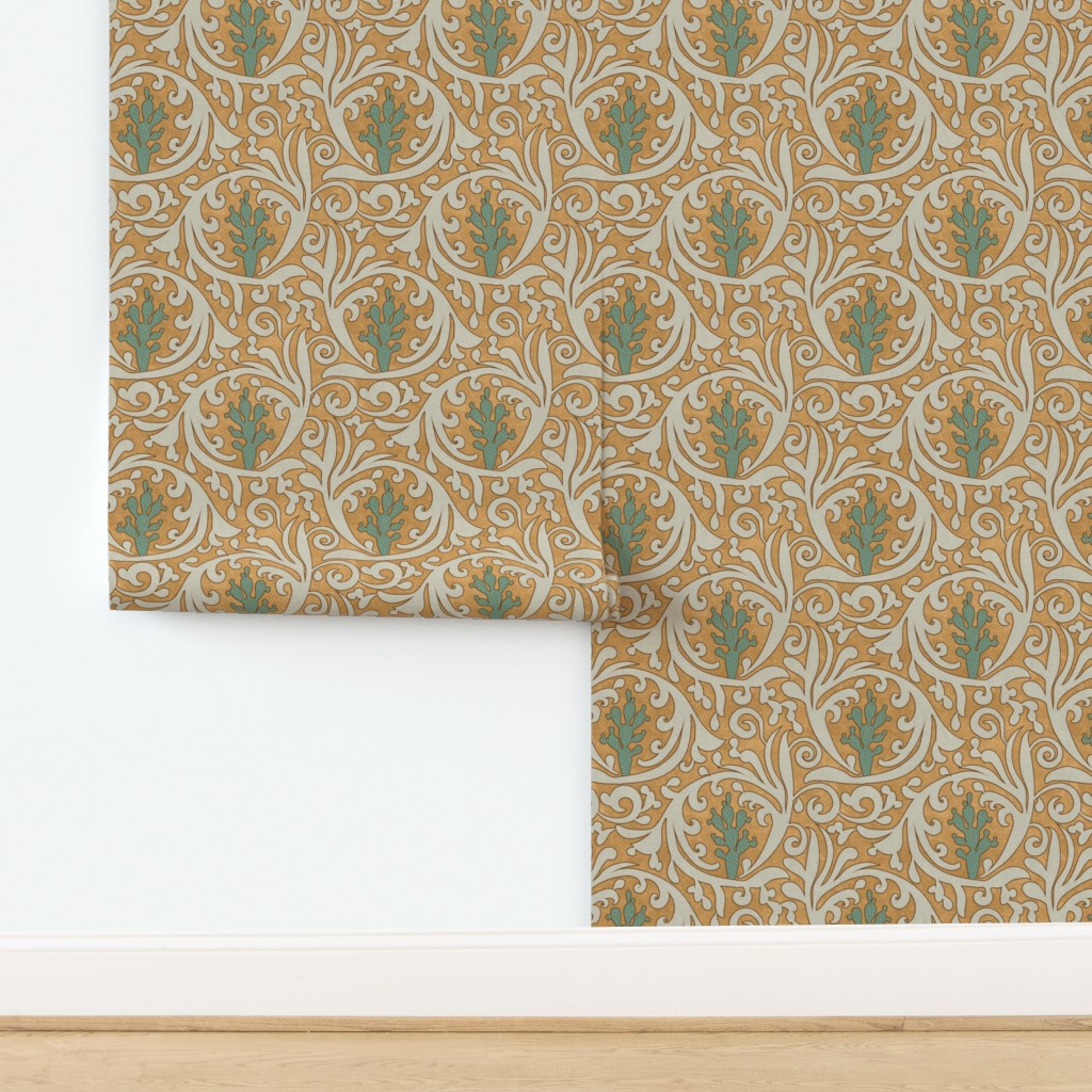 Wild West- Prickly Pear Tooled Leather Wallpaper | Spoonflower