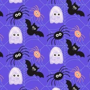 Bats, ghosts, spiders and webs purple