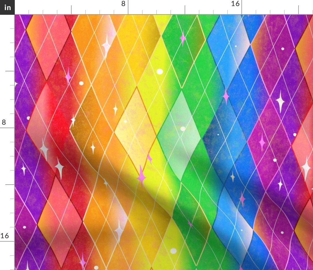 Very Rainbow! Rainbow Argyle - Bright Rainbow Gay Pride Colors with Diamonds -- 33.96in x 28.24in repeat -- 300dpi (50% of Full Scale)
