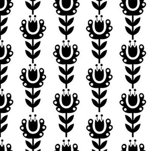 Black and White Minimal Folk Art Flowers