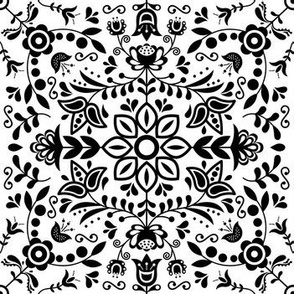Black and white hygge floral tile