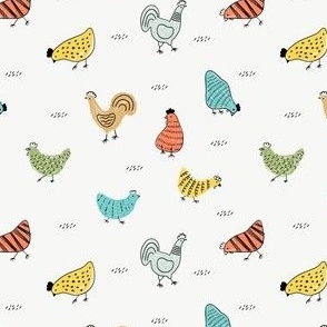 Colorful Country Chickens and Roosters