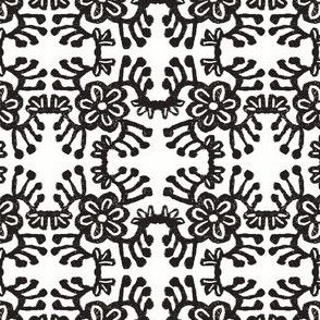 Wood Block Flower Chain black and white print