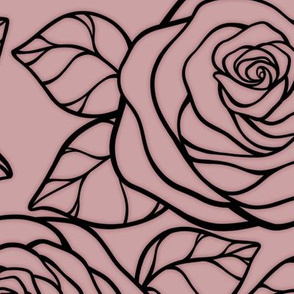 Large Rose Cutout Pattern - Pale Mauve and Black