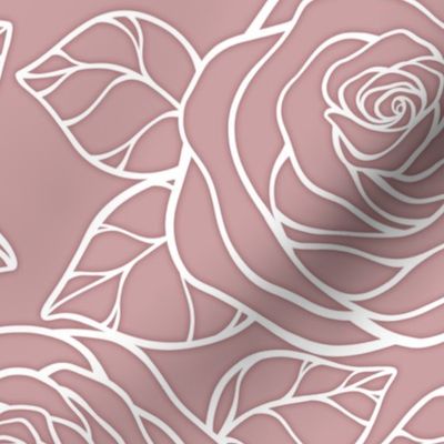 Large Rose Cutout Pattern - Pale Mauve and White