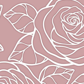 Large Rose Cutout Pattern - Pale Mauve and White