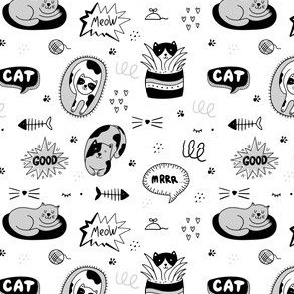 Black and white comic cats