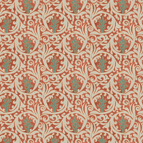 Wild West- Prickly Pear Tooled Leather Pattern- Verdigris Isabelline on Coral Leather Texture- Small Scale