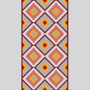 Turkish carpet gray Rust, copper maroon orange. Patchwork mosaic oriental kilim rug with traditional folk geometric ornament.