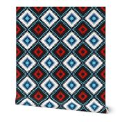 Turkish carpet blue white red black. Colorful patchwork mosaic oriental kilim rug with traditional folk geometric ornament. Tribal 