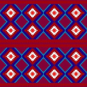  Turkish carpet white red burgundy blue. Colorful patchwork mosaic oriental kilim rug with traditional folk geometric ornament. Tribal