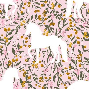 Unicorn Dancing in Garden, Retro Forest Pink Mustard