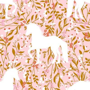 Unicorn Dancing in Garden, Retro Pink Chestnut