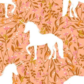 Unicorn Dancing in Garden, Retro Peach