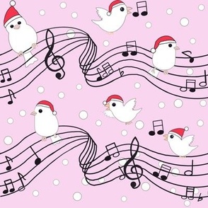 Musical Christmas birdies on  pink