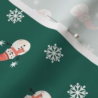 Cute snowmen. Green background