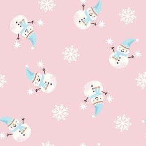 Cute snowmen. Pink background
