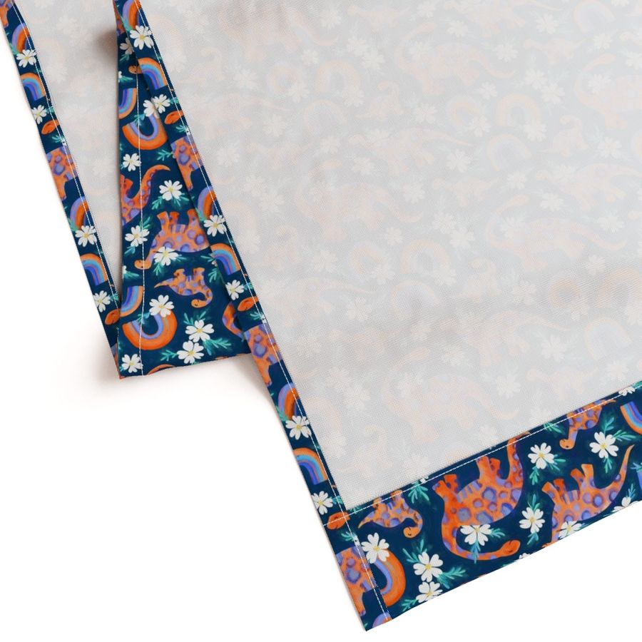 Dotty Dino Rainbow Floral on Dark Blue - large