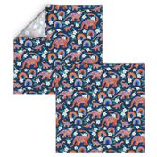 Dotty Dino Rainbow Floral on Dark Blue - large